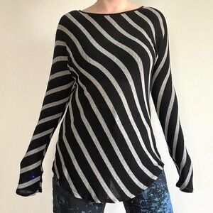 INC black and grey diagonal striped stretchy long sleeve tunic top